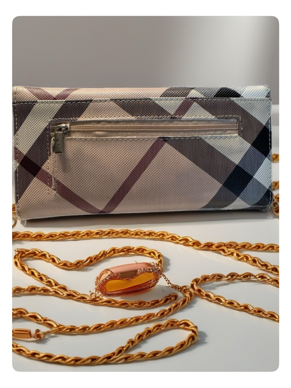 Burberry Plaid Foldover Clutch in Beige, Tan and Black - Picture 2 of 4